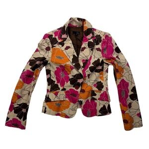 Zinc Juniors M Floral Blazer Jacket Pink Orange Brown Retro Mod Made USA Y2K